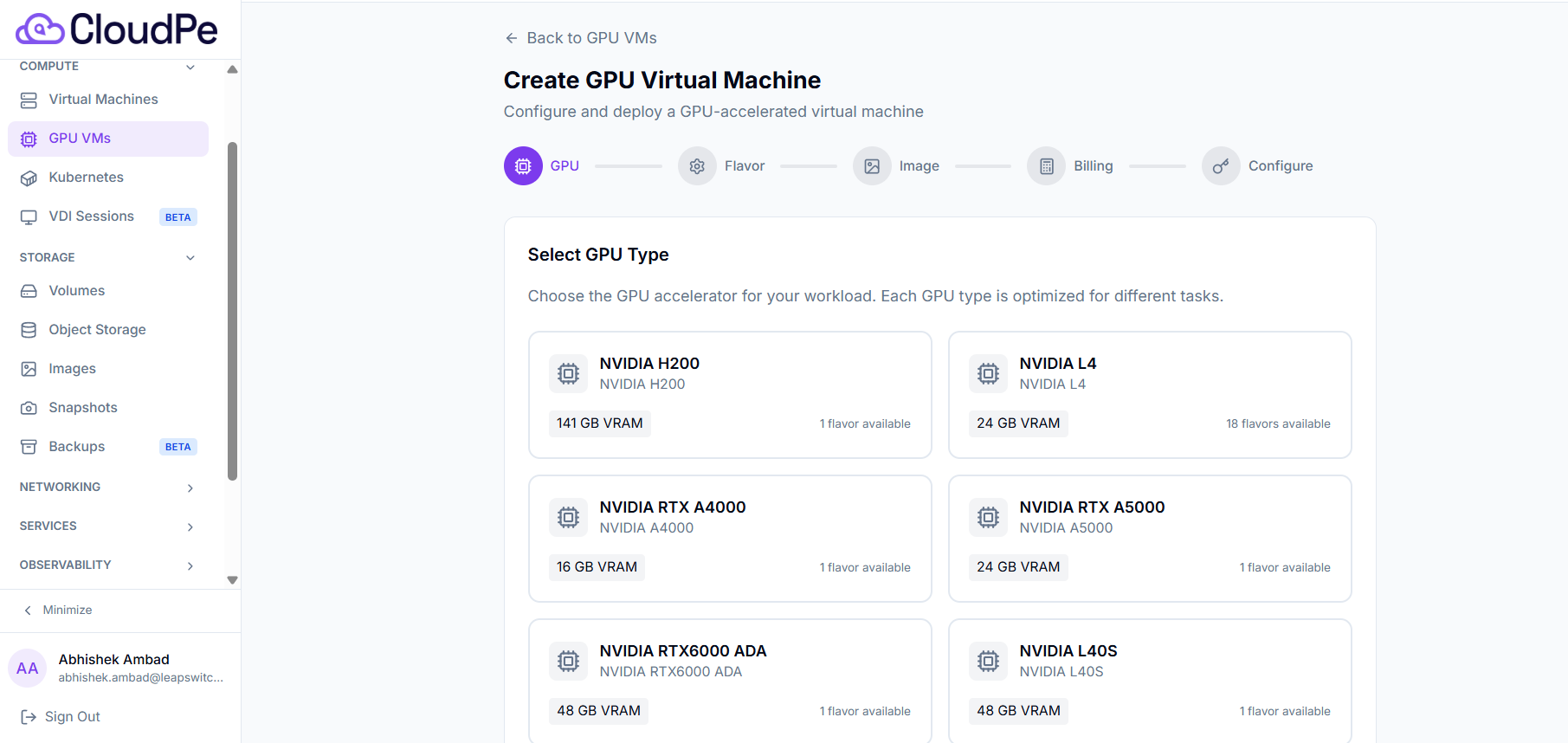 CloudPe Create GPU Virtual Machine — H200, L4, RTX A4000/A5000, RTX 6000 ADA, L40S